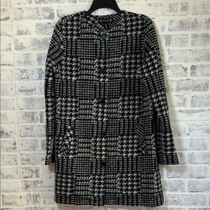 Nanette Lepore Women’s M Wool Blend Houndstooth Trench Coat Jacket White Black